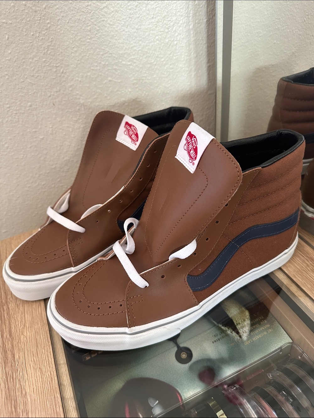 Vans Brown High-Top Sneakers with Navy Side Wave